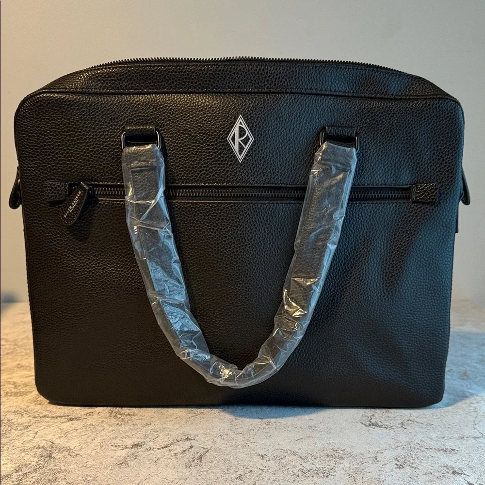Ralph Lauren Black Pebbled Leather Briefcase with Double Handles